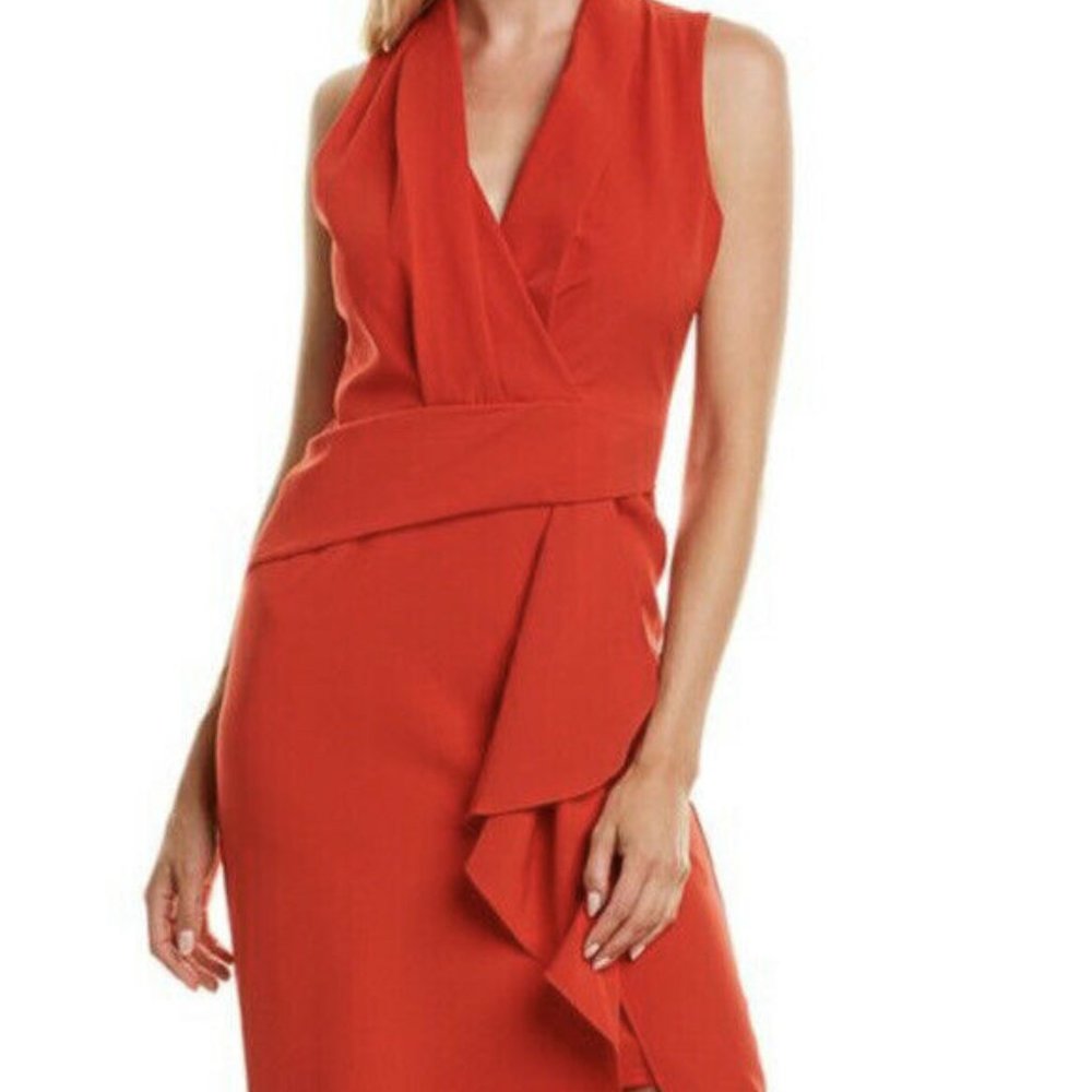 NWT $128 Taylor Sleeveless Asymmetrical Midi Dress Red Sz 6